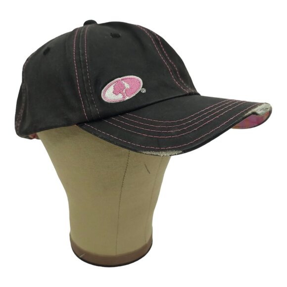 Mossy Oak Black Pink Distressed Tuck Strap Adjustable Cap Trucker Baseball Hat - Picture 3 of 13
